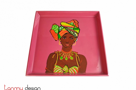 Square lacquer tray with hand painted girl 22cm 